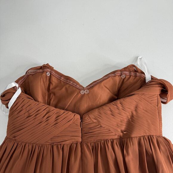 Revelry Kennedy Chiffon Convertible Dress Womens 14 Rust Off Shoulder Bridesmaid - Picture 7 of 14